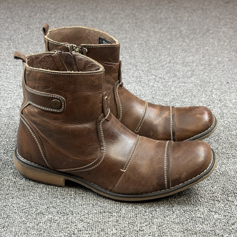 Roan Mens Staad Ankle Boots Brown Leather Side Zip Up Cap Toe Studded Size 9.5